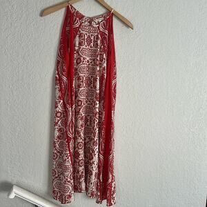 Max Studio Handkerchief Halter Dress Orange Aztec Swing Fall Cowgirl Resortwear